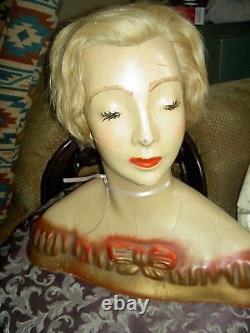 LIFE SIZE, RARE c1910, antique bisque boudoir store Mannequin head withglass eyes+