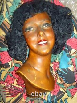 LIFE SIZE, RARE c1910, antique bisque boudoir store Mannequin head withglass eyes+