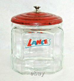 Lance Advertising Glass Cracker Cookie Jar Store Display 6.5 Rare Vtg S9734