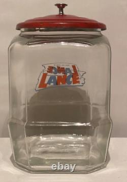 Lance Glass Jar 8-Sided 12 Advertising Countertop Store Display Red Metal Lid