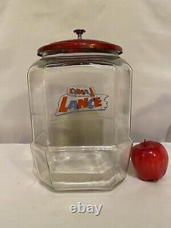 Lance Glass Jar 8-Sided 12 Advertising Countertop Store Display Red Metal Lid