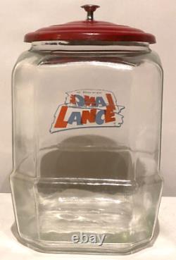 Lance Glass Jar 8-Sided 12 Advertising Countertop Store Display Red Metal Lid