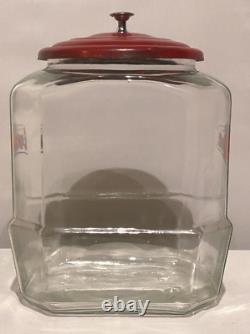 Lance Glass Jar 8-Sided 12 Advertising Countertop Store Display Red Metal Lid