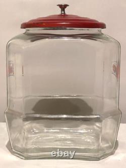 Lance Glass Jar 8-Sided 12 Advertising Countertop Store Display Red Metal Lid