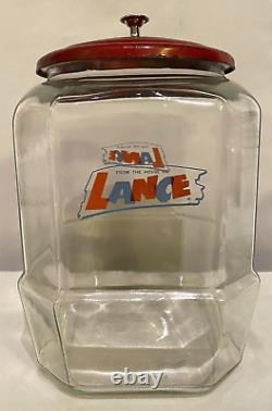 Lance Glass Jar 8-Sided 12 Advertising Countertop Store Display Red Metal Lid