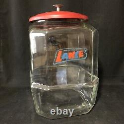 Lance Glass Octagon Cracker Cookie Jar Store Counter Display Original Lid 12 in