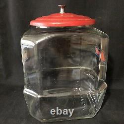 Lance Glass Octagon Cracker Cookie Jar Store Counter Display Original Lid 12 in