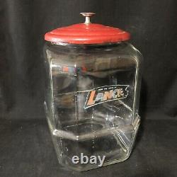 Lance Glass Octagon Cracker Cookie Jar Store Counter Display Original Lid 12 in