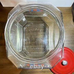 Lance Glass Octagon Cracker Cookie Jar Store Counter Display With Red Lid 10 1/2in
