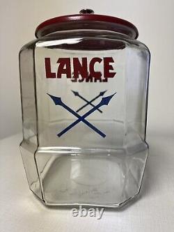 Large Vintage 11 LANCE Cracker/Cookie Glass Store Display Jar Red Lid
