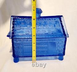 Lutted's S. P. Cough Drops Cobalt Blue Glass Log Cabin Candy Dish Vintage Mint
