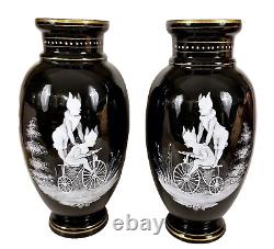 Mary Gregory, Sandwich Glass Co. Fowler Co. NY 1882 Bicycle Advertising Vases