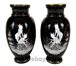 Mary Gregory, Sandwich Glass Co. Fowler Co. NY 1882 Bicycle Advertising Vases