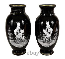 Mary Gregory, Sandwich Glass Co. Fowler Co. NY 1882 Bicycle Advertising Vases