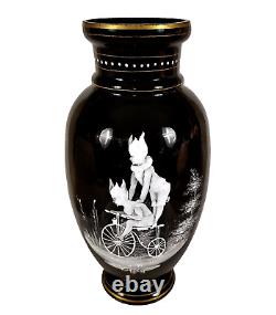 Mary Gregory, Sandwich Glass Co. Fowler Co. NY 1882 Bicycle Advertising Vases