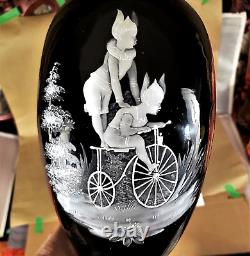 Mary Gregory, Sandwich Glass Co. Fowler Co. NY 1882 Bicycle Advertising Vases