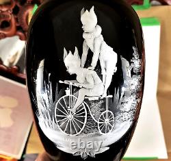 Mary Gregory, Sandwich Glass Co. Fowler Co. NY 1882 Bicycle Advertising Vases