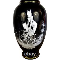 Mary Gregory, Sandwich Glass Co. Fowler Co. NY 1882 Bicycle Advertising Vases