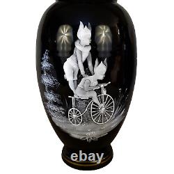 Mary Gregory, Sandwich Glass Co. Fowler Co. NY 1882 Bicycle Advertising Vases