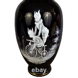 Mary Gregory, Sandwich Glass Co. Fowler Co. NY 1882 Bicycle Advertising Vases