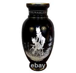 Mary Gregory, Sandwich Glass Co. Fowler Co. NY 1882 Bicycle Advertising Vases