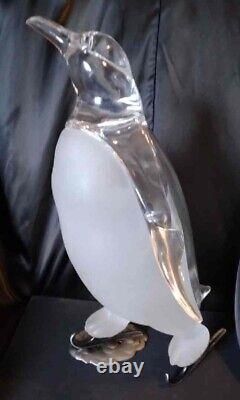 Mid Century Modern Frozen Clear Lucite Penguin with Frosted Chest Advert Display