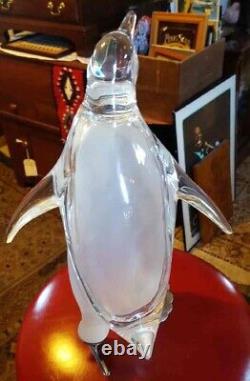 Mid Century Modern Frozen Clear Lucite Penguin with Frosted Chest Advert Display