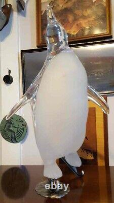 Mid Century Modern Frozen Clear Lucite Penguin with Frosted Chest Advert Display