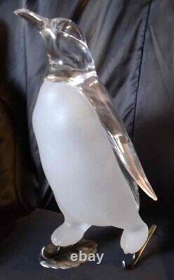 Mid Century Modern Frozen Clear Lucite Penguin with Frosted Chest Advert Display