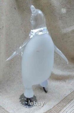 Mid Century Modern Frozen Clear Lucite Penguin with Frosted Chest Advert Display