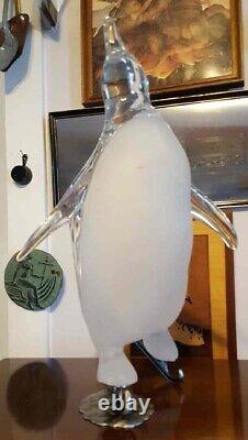 Mid Century Modern Frozen Clear Lucite Penguin with Frosted Chest Advert Display