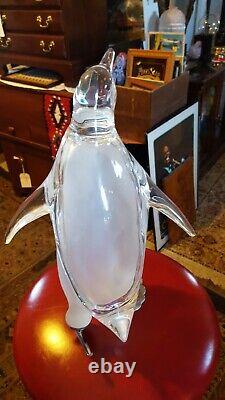 Mid Century Modern Frozen Clear Lucite Penguin with Frosted Chest Advert Display