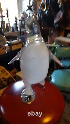 Mid Century Modern Frozen Clear Lucite Penguin with Frosted Chest Advert Display