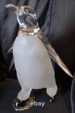 Mid Century Modern Frozen Clear Lucite Penguin with Frosted Chest Advert Display