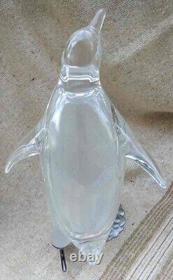 Mid Century Modern Frozen Clear Lucite Penguin with Frosted Chest Advert Display