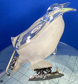 Movie TV Prop MCM Vintage Lucite Penguin On Ice Skates Clear & Frosted 5 Tall