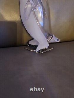 Movie TV Prop MCM Vintage Lucite Penguin On Ice Skates Clear & Frosted 9.5 Tall