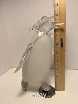 Movie TV Prop MCM Vintage Lucite Penguin On Ice Skates Clear & Frosted 9.5 Tall