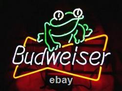 New Budweiser Frog 20x16 Light Lamp Neon Sign Real Glass Store Display Artwork