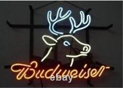 New Budweisers Deer Buck 17x14 Light Lamp Neon Sign Real Glass Store Display