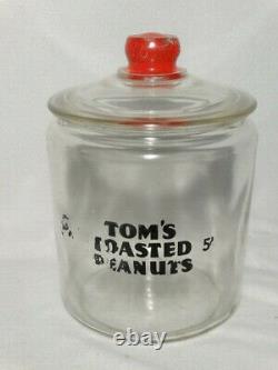ORIGINAL Tom's Toasted Peanut Co. Glass Jar Red Knob Lid Store Counter Display