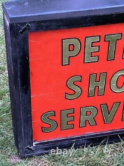 Old Electric Shoe Service Advertising Sign Vintage Wood Frame Glass Trade Sign