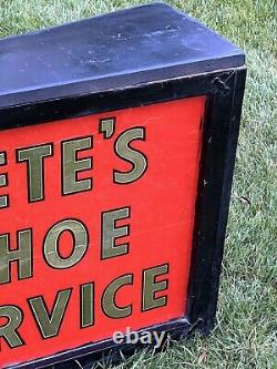 Old Electric Shoe Service Advertising Sign Vintage Wood Frame Glass Trade Sign