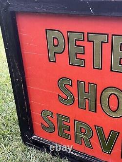 Old Electric Shoe Service Advertising Sign Vintage Wood Frame Glass Trade Sign