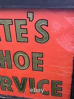Old Electric Shoe Service Advertising Sign Vintage Wood Frame Glass Trade Sign