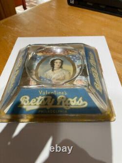 Old Glass Coin Change Display Tray Valentine's Betsy Ross Cigars Philadelphia
