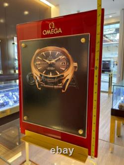 Omega Watch Company Advertising Store Window Display Glass & Brass Double Sided