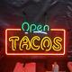 Open Tacos Neon Sign Light Room Decor Window Store Glass Display 19x15