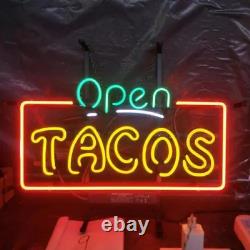 Open Tacos Neon Sign Light Room Decor Window Store Glass Display 19x15