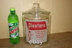 Original Vintage 1940's Planters Peanuts Glass Store Display Nuts Candy Jar Sign